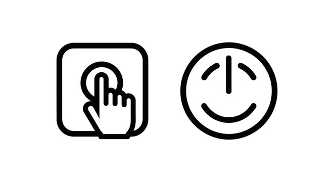 Finger pressing button icon and on off switch icon with activation deactivation selection operation interface interaction technology electronic illustration function mechanism