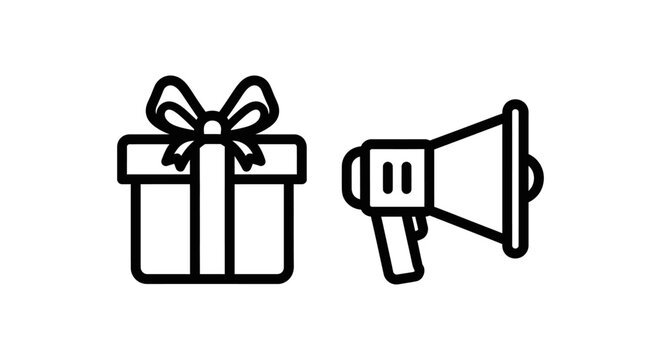 Gift box with bow and megaphone icon surprise celebration occasion megaphone announcement announcer promotion communication illustration isolated background marketing