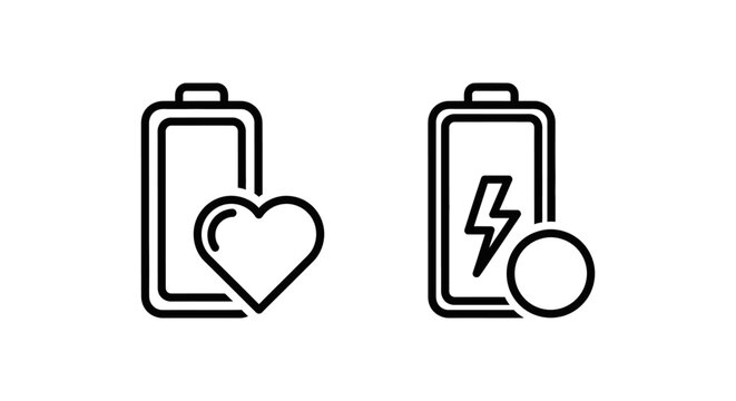 Battery health icon with heart and battery status icon with percentage illustration indicator condition maintenance technology background performance evaluation