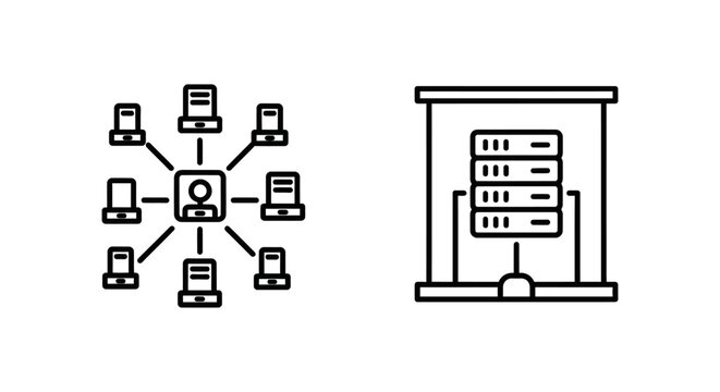 Edge compute network icon and on-prem processing server rack icon on prem with processing illustration distributed technology background computing internet connection architecture