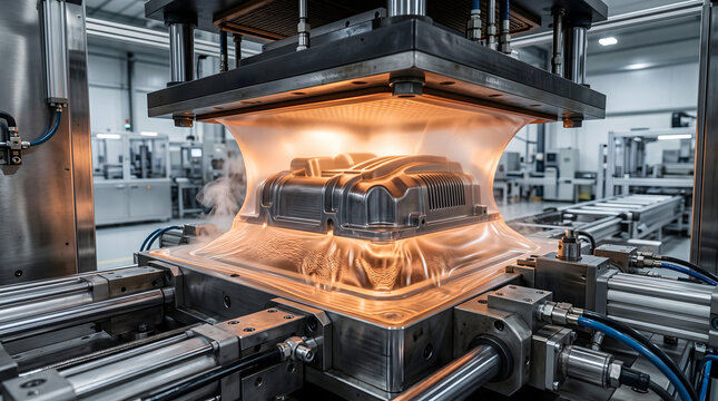 Industrial Thermoforming Machine Shaping Heated Plastic Material