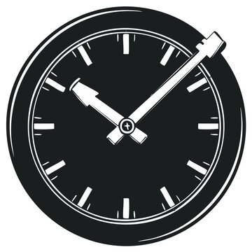 Analog wall clock showing approximate time in vintage cartoon drawing style round clock face minimal