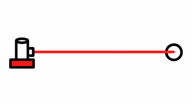 Simple illustration of a laser pointer emitting a red beam towards a target