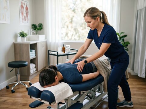 Professional therapist providing back treatment