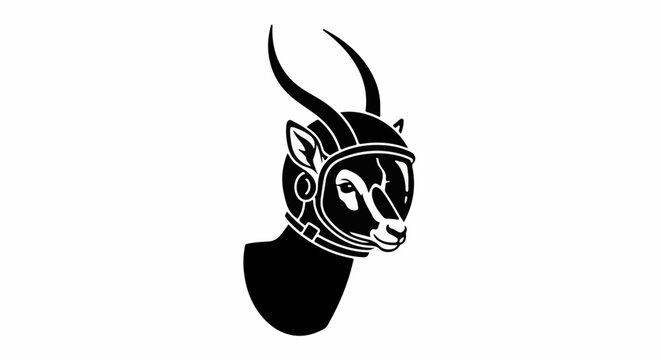 Silhouette of a gazelle's head adorned with a futuristic space helmet