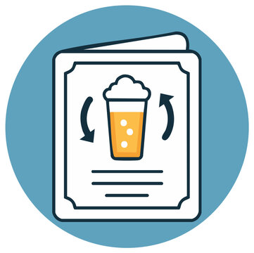 Restaurant drink menu vector icon with beer specials and refresh symbol