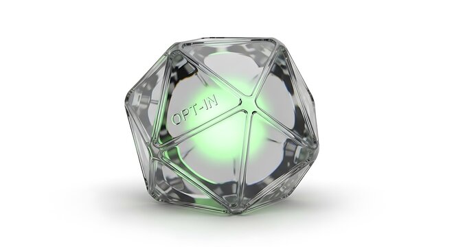 Shiny crystal polyhedral dice with glowing green core