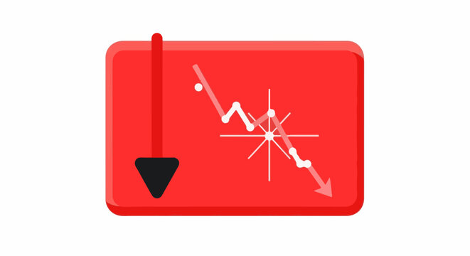 Red rectangle with downward trending graph and arrow