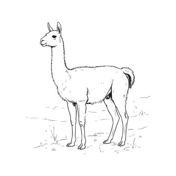 Line of a guanaco standing in a grassy field llama camelid animal wildlife desi