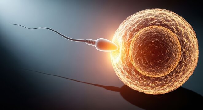 Sperm cell fertilizing an egg cell