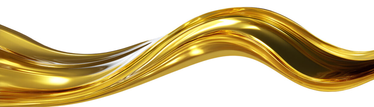 Abstract golden waves on a transparent background. Liquid glass flows, shiny liquid. 3d texture, gradient. For designers, advertising, IT.