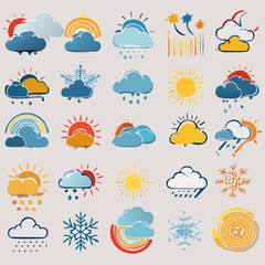 Obraz premium Collection of diverse weather icons and meteorological symbols