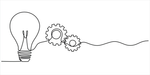 Light bulb and gears line art vector illustration minimalist continuous drawing innovation creativity and engineering concept © Dosoroth Chandra