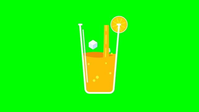 Fresh orange juice pouring into a glass on a green screen background