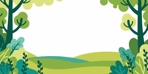 Forest landscape illustration in a flat colorful style with a white background © Roni