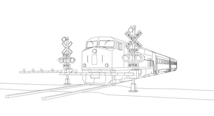 Sketch of a vintage train on railway tracks. © Brengkel