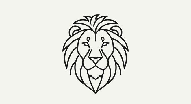 Minimalist Line Art Illustration of a Lion Head. Simple Vector Outline Drawing Representing Strength, Power, and Majestic Wildlife.