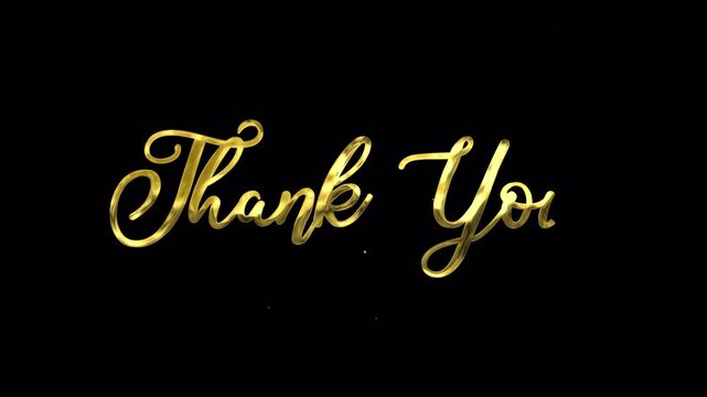 4K golden Thank You 3D calligraphy animation. Liquid metal handwriting text with splash effect on transparent background. Ideal for weddings, luxury videos, and premium presentations.