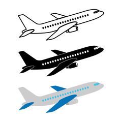 Fototapeta premium set of three airplane icons in different styles