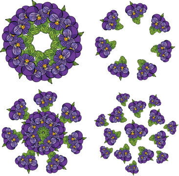 Violet mandala design in vector, circle flower frame for spring wreath and decor