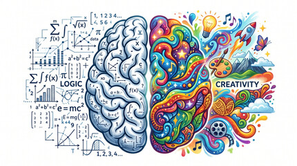 Split Brain Concept Showing Logic and Creativity. © Mutmainah