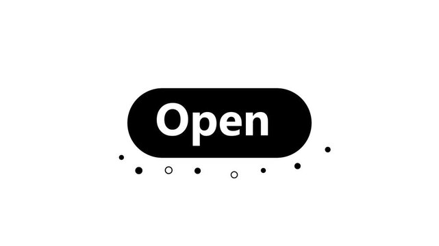 Minimal Black 'Open' Button Icon On White Background For Web, App, Shop And Business Use. Design animation 4k video.