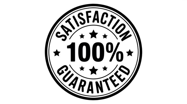 Satisfaction guaranteed stamp, 100% guarantee seal, black and white icon, vector label