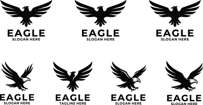 Collection of bold eagle logo designs with stylized wings and strong emblem concepts for branding, identity, and corporate use