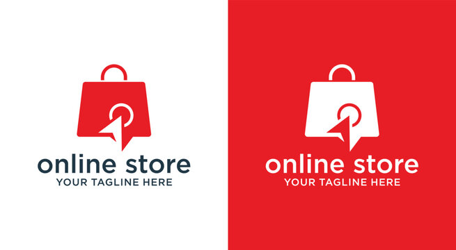 Online store logo design with shopping bag and cursor icon.