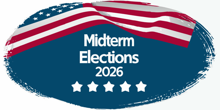 Circular badge with american flag and midterm elections text vector illustration