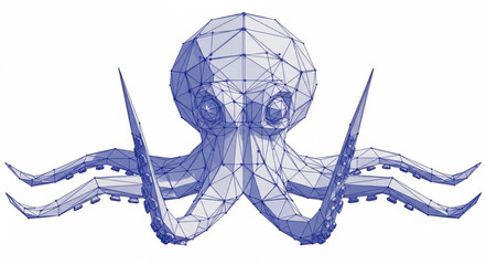 Stylized blue octopus illustration with geometric patterns. © Mutmainah