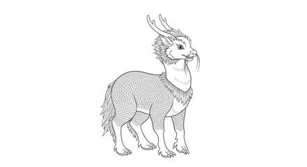 Stylized Drawing of a Fluffy Alpaca Standing. © Mutmainah