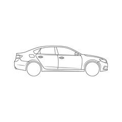 Fototapeta premium Side profile view of a modern sedan car in a simple black and white line style