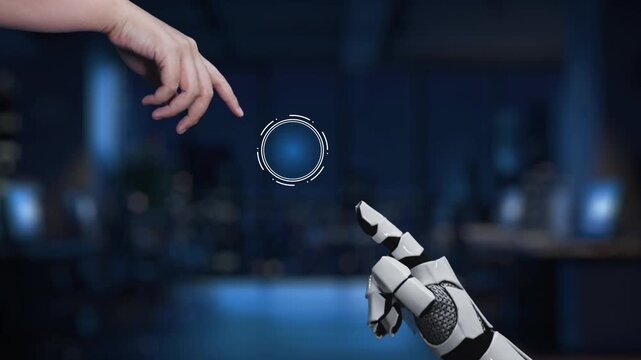 A creative illustration depicting the interaction between human hands and robotic elements, symbolizing the importance of ethics in artificial intelligence and technology. Synapse