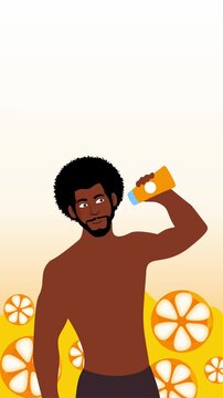 summer animation of man applying sunscreen near orange pattern