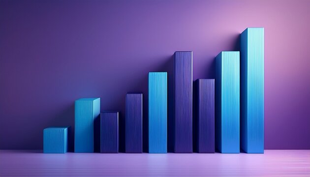 four blue bars representing ascending growth on a purple background with a smooth gradient symbolizing business success and progress in financial metrics