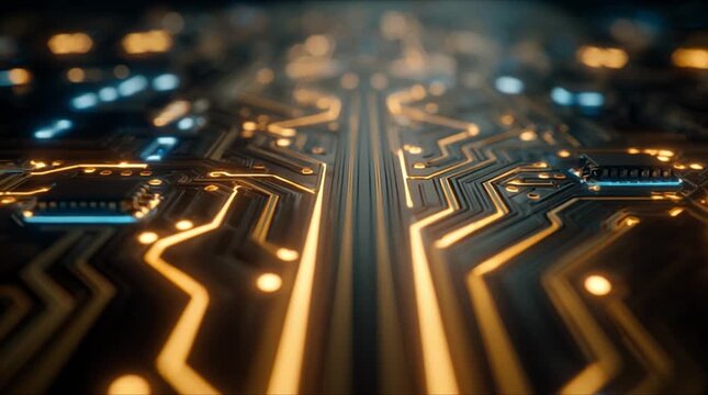 Parallel Neon Data Stream on High Tech Circuit Board Matrix (AI Generated)