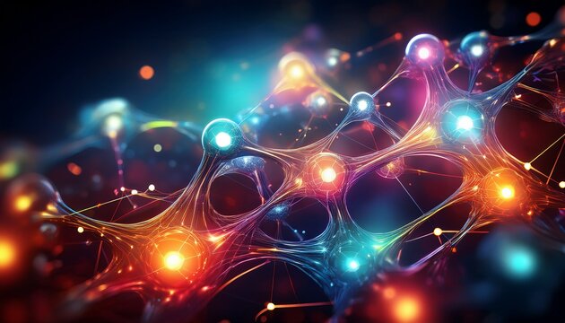 abstract molecular structure with colorful light effects representing scientific research and technology innovations in modern chemistry