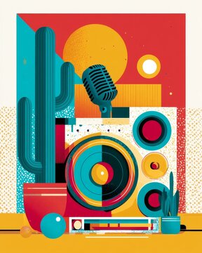 Retro Mid-Century Synth Pop Album Cover Design Illustration