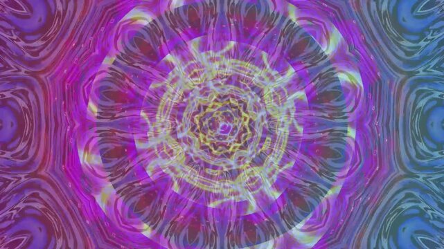 Abstract kaleidoscopic pattern with vibrant colors and circular design.