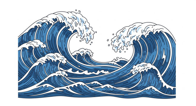 Stylized illustration of powerful ocean waves crashing.
