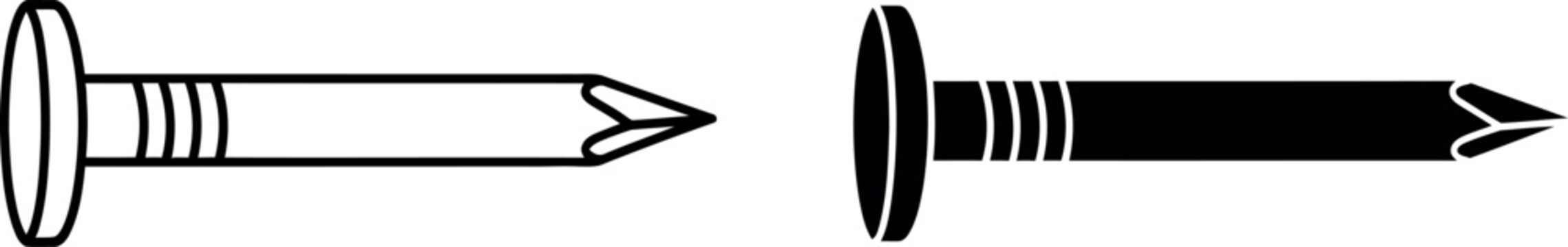 Metal nail outline and solid icon illustration black and white vector graphic design