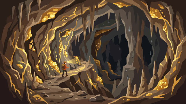Gold mine cave with explorer