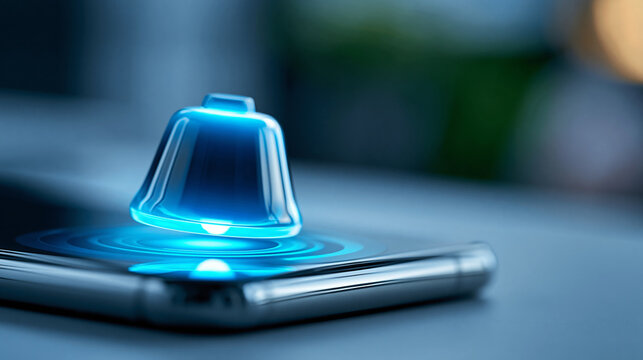 Close-up of a push notification bell with unread count over a smartphone for real-time alerts, mobile notification concept, notification bell photography, real-time alert
