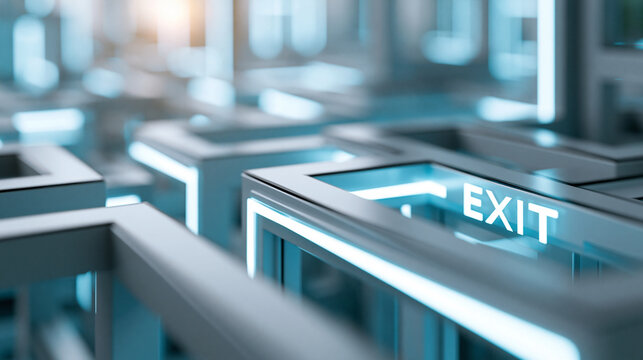 Close-up of an escape strategy concept showing smart exit mechanism and process solution design, problem-solving concept, exit strategy photography, process design visualization,