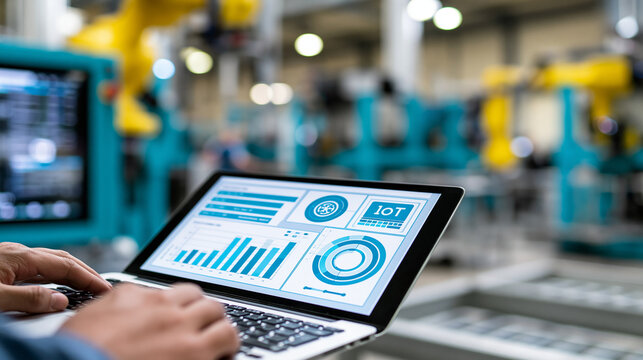 Close-up of an industrial IoT real-time monitoring system concept for remote industrial process control, IoT monitoring concept, industrial remote photography, smart factory