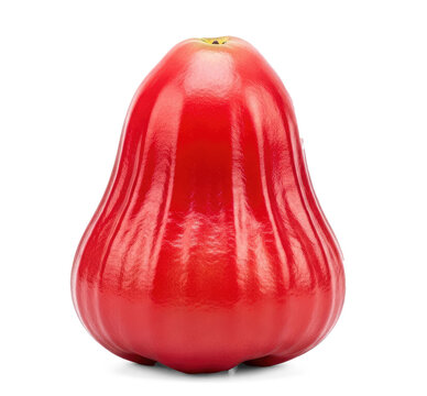 A vibrant red rose apple sits on a transparent background. The apple has a smooth, glossy skin and a distinctive shape.