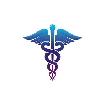 Professional caduceus medical emblem in blue tones