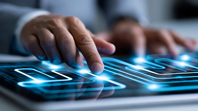 Close-up of an integration and automation concept activating process pathways with control and technology, system integration concept, pathway control photography, automation