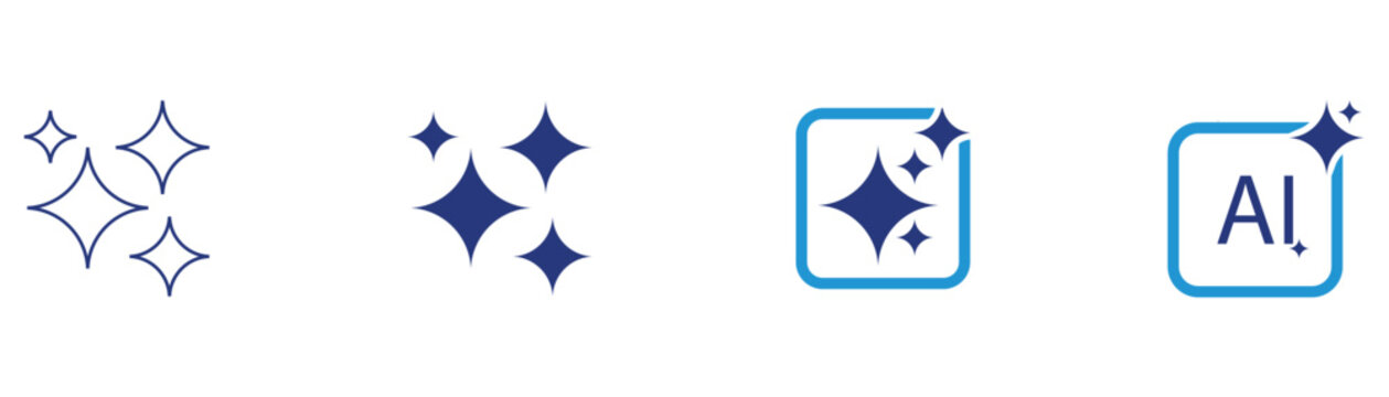 Set of generated AI icons. Artificial intelligence, icon vector set with sparkle star and square button design for AI generate symbol, branding, and technology  magic shine effect, vector illustration